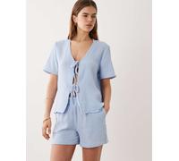 JDY - Camicia a maniche corte allacciata sul davanti in mussola blu chiaro in coordinato L