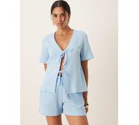 JDY - Camicia a maniche corte allacciata sul davanti in mussola blu polvere in coordinato XS