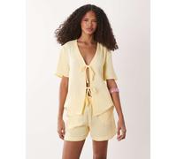 JDY - Camicia a maniche corte allacciata sul davanti in mussola color latticello in coordinato-Giallo S