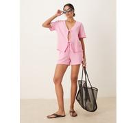 JDY - Camicia a maniche corte allacciata sul davanti in mussola rosa in coordinato L