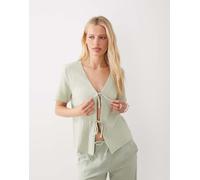 JDY - Camicia a maniche corte allacciata sul davanti in mussola salvia in coordinato-Verde XS
