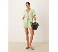 JDY - Camicia a maniche corte allacciata sul davanti in mussola verde pistacchio in coordinato L