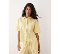 JDY - Camicia a maniche corte gialla a righe in coordinato-Giallo 2XL