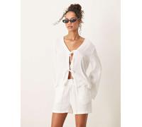 JDY - Camicia allacciata sul davanti in mussola bianca in coordinato-Bianco S
