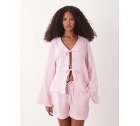 JDY - Camicia allacciata sul davanti in mussola rosa in coordinato S
