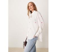 JDY - Camicia ampia bianca con cuori ricamati-Bianco L