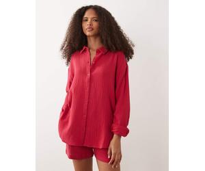 JDY - Camicia ampia in mussola rossa in coordinato-Rosso 3XL