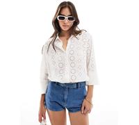 JDY - Camicia bianco sporco traforata con maniche a tre quarti M