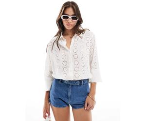 JDY - Camicia bianco sporco traforata con maniche a tre quarti XL