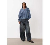 JDY - Camicia blu navy a quadri con colletto XL
