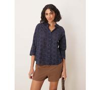 JDY - Camicia blu navy traforata con maniche a tre quarti XS