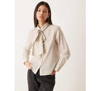 JDY - Camicia color panna a quadri con fiocco rimovibile-Bianco S