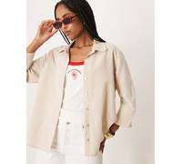 JDY - Camicia comoda beige in lino-Marrone M