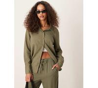 JDY - Camicia comoda in lino kaki in coordinato-Verde S