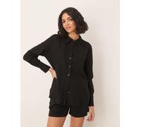 JDY - Camicia comoda in lino nera in coordinato-Nero 2XL