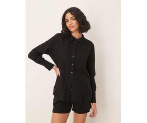 JDY - Camicia comoda in lino nera in coordinato-Nero XL