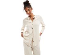 JDY - Camicia comoda in misto lino color pietra in coordinato-Neutro M