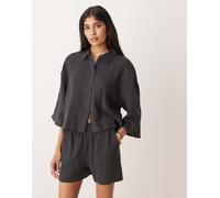 JDY - Camicia corta in mussola grigio antracite in coordinato L