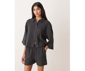 JDY - Camicia corta in mussola grigio antracite in coordinato L