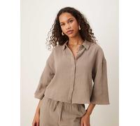 JDY - Camicia corta in mussola marrone chiaro in coordinato L