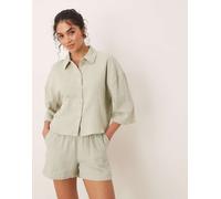 JDY - Camicia corta in mussola verde salvia in coordinato XS