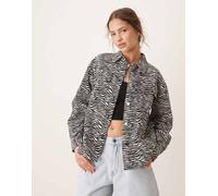 JDY - Camicia giacca in twill di cotone con stampa zebrata-Bianco M