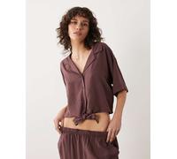 JDY - Camicia in misto lino bordeaux allacciata sul davanti in coordinato-Rosso XS