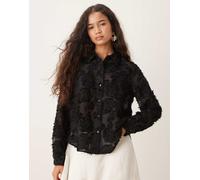 JDY - Camicia semitrasparente nera con dettaglio smerlato a fiori-Nero L