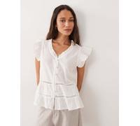 JDY - Camicia senza maniche bianca con scollo a V e volant-Bianco S