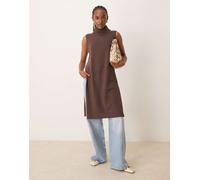JDY - Canotta accollata taglio lungo in maglia color marrone cioccolato S