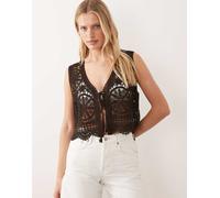 JDY - Canotta allacciata sul davanti all'uncinetto marrone XS