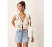 JDY - Canotta color crema allacciata sul davanti all'uncinetto-Bianco XL