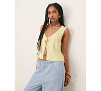 JDY - Canotta in maglia allacciata sul davanti color giallo latticello XL