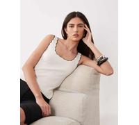 JDY - Canotta in maglia bianca con bordi smerlati e cuciture nere a contrasto-Bianco L