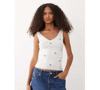 JDY - Canotta in maglia bianca con fiori ricamati-Rosa XL