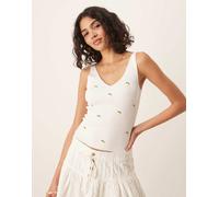 JDY - Canotta in maglia bianca con limoni ricamati-Bianco XS