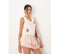 JDY - Canotta in maglia bianca con ricami floreali-Bianco XS