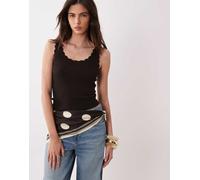 JDY - Canotta in maglia marrone cioccolato con bordi smerlati 3XL