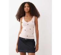 JDY - Canotta in maglia rosa con farfalle ricamate-Bianco L