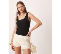 JDY - Canotta nera in maglia con bordi smerlati-Nero XS