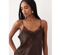 JDY - Canottiera asimmetrica color cioccolato con bordi in pizzo-Marrone M