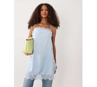 JDY - Canottiera in raso azzurro con finiture in pizzo-Blu S