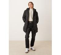 JDY - Cappotto imbottito nero con cappuccio e motivo a spina di pesce L