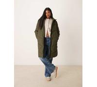 JDY - Cappotto imbottito taglio lungo verde scuro impermeabile XL