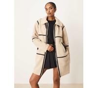 JDY - Cappotto in pile borg color crema con profili a contrasto-Bianco S