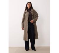 JDY - Cappotto lungo con cintura in lana marrone a quadri 2XL