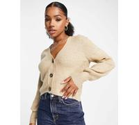 JDY - Cardigan a coste beige con scollo a V-Neutro M