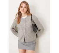 JDY - Cardigan a coste grigio con bottoni in perle L