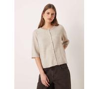 JDY - Cardigan a maniche corte color pietra con bottoni effetto perla-Neutro L