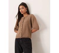 JDY - Cardigan a maniche corte marrone con bottoni effetto perla XL